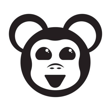 Şirin maymun karakter ikonu. Neşeli bebek şempanze suratlı logo. Vektör illüstrasyonu.