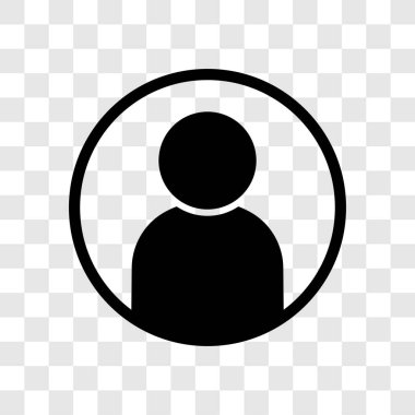 Kullanıcı avatar profil simgesi. Şeffaf arkaplanda siyah vektör çizimi. Web sitesi veya uygulama üyesi UI düğmesi.