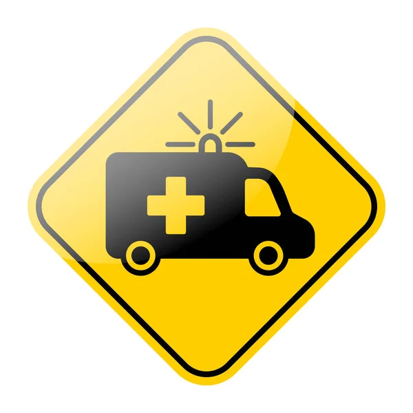 Ambulance Yellow Road Sign Emergency Medical Rescue Services Vehicle Icon — Stock Vector