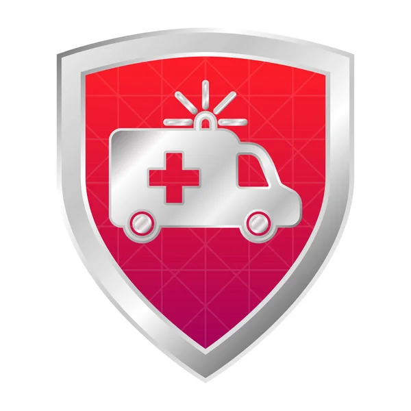 Red Shield Ambulance Icon Chrome Frame Medical Emergency Services Protection — Stock Vector