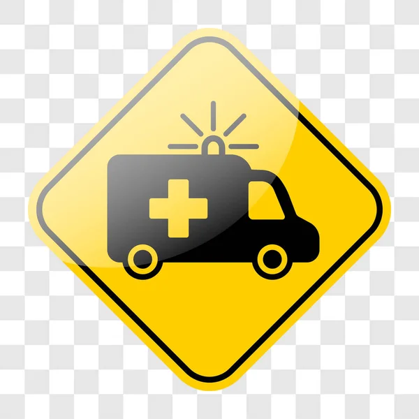 Ambulance Yellow Road Sign Transparent Background Emergency Medical Rescue Services — Stock Vector