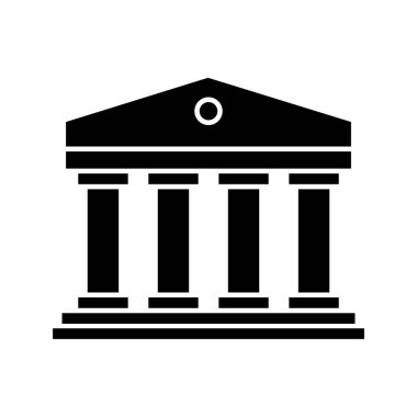 Hükümet ya da adliye binası ikonu. Klasik Yunan sütunları yapı sembolü. Vektör illüstrasyonu beyaz arkaplanda izole edildi.
