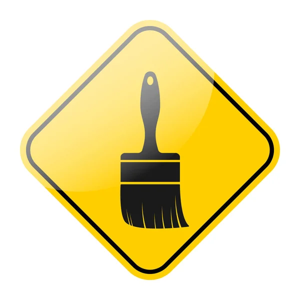 Wet Paint Warning Sign Yellow Road Sign Black Paint Brush — Stock Vector