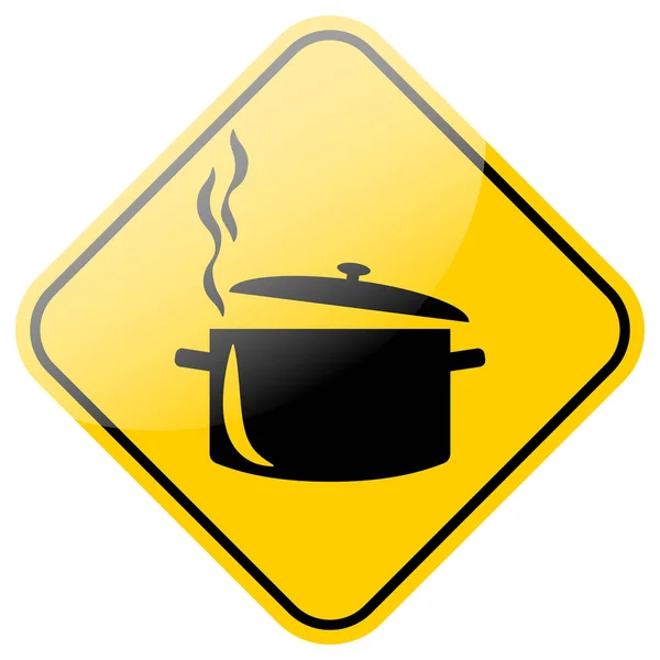 Főzés Pot Ikon Egy Sárga Útjelző Keret Éttermi Étel Szimbólum — Stock Vector