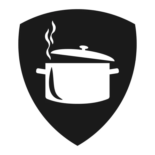 Cocinar Olla Icono Escudo Negro Símbolo Alimenticio Protegido Ilustración Vectorial — Archivo Imágenes Vectoriales