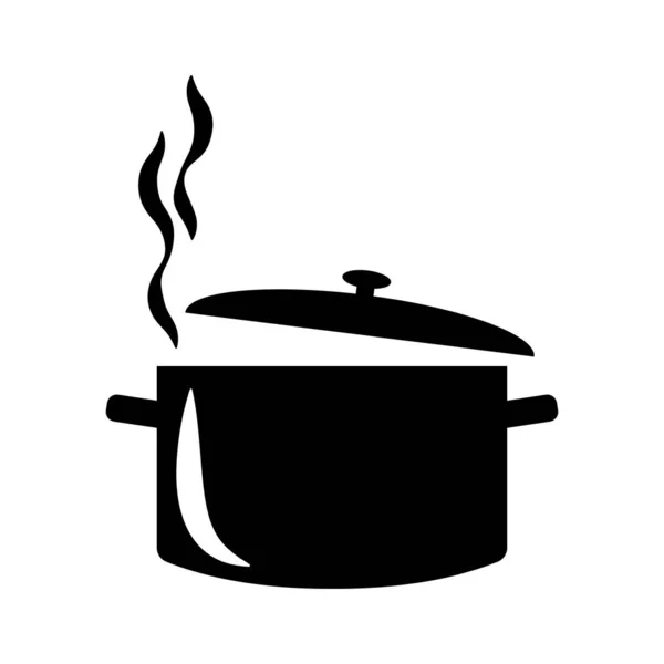 Cooking Pot Black Icon Hot Boiling Meal Pot Open Lid — Stock Vector