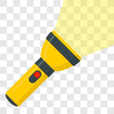 Şeffaf arkaplanda el feneri simgesi düz tasarım sarı taşınabilir meşale vektör ikonu çizimi