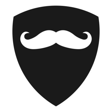 Siyah bir kalkan çerçevesinde bıyık simgesi. Kıvırcık sakal sembolü. Vektör illüstrasyonu. 