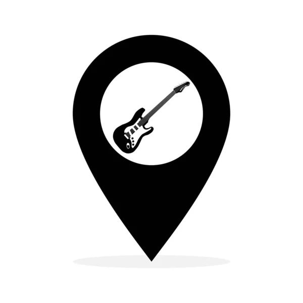 Guitare Électrique Icône Instrument Musique Sur Carte Marqueur Localisation Signe — Image vectorielle