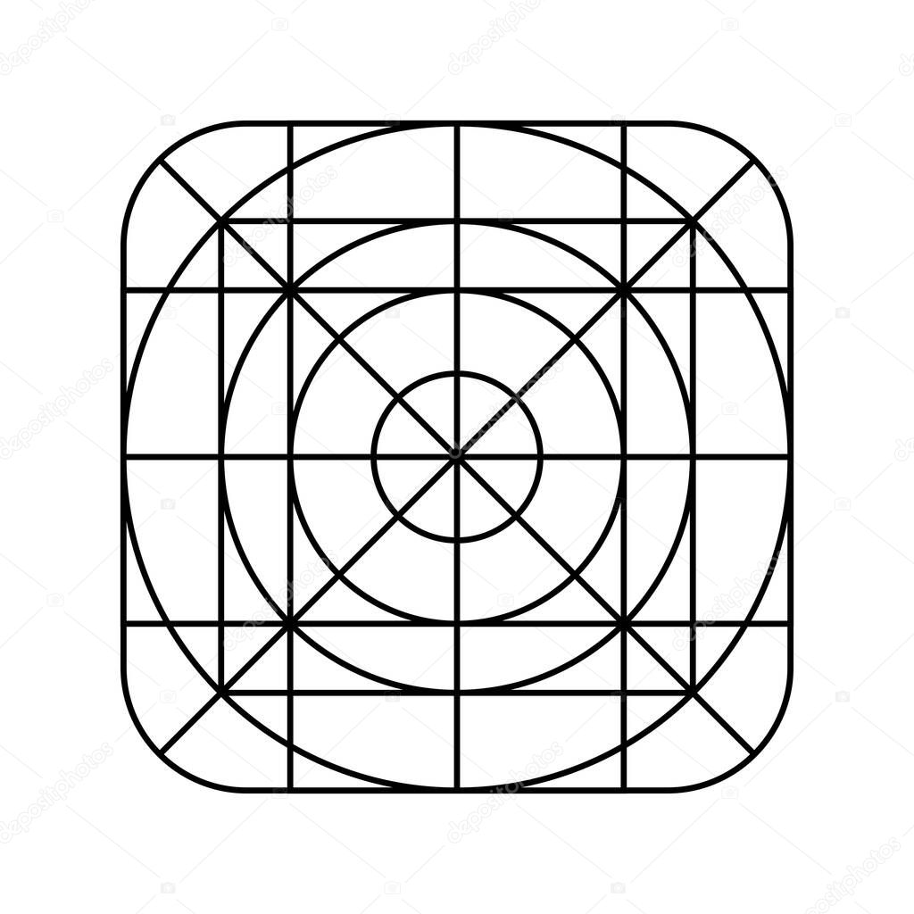 Application logo icon guidelines grid. User interface app symbol rounded button template. Vector illustration isolated on white background.