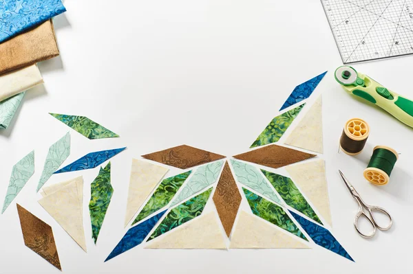 Design of  element quilt in progress, prepared cut pieces — Stock Photo, Image