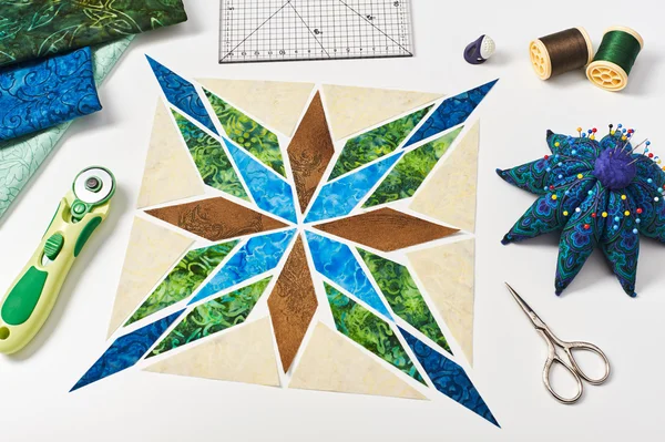 Design of  element quilt in progress, prepared cut pieces — Stock Photo, Image