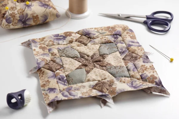 Patchworkblock Nadelkissen Näh Und Quiltzubehör — Stockfoto