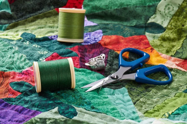 Detail van quilt steken in het proces — Stockfoto