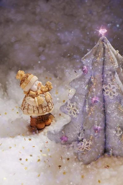 Christmas tree and snowman — Stock Photo, Image