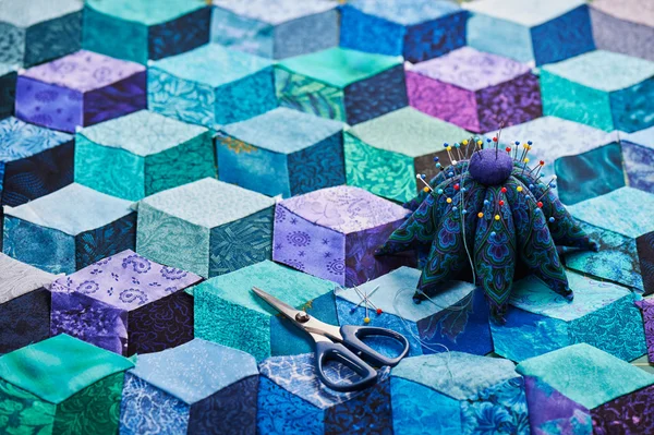 Preparing for the final quilt sewn blocks — Stock Photo, Image