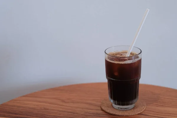 Een Glas Ijs Zwarte Koffie Koffie Cafe — Stockfoto