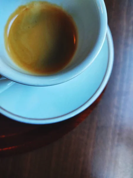 Cup Coffee Saucer Wooden Table — Stock Photo, Image