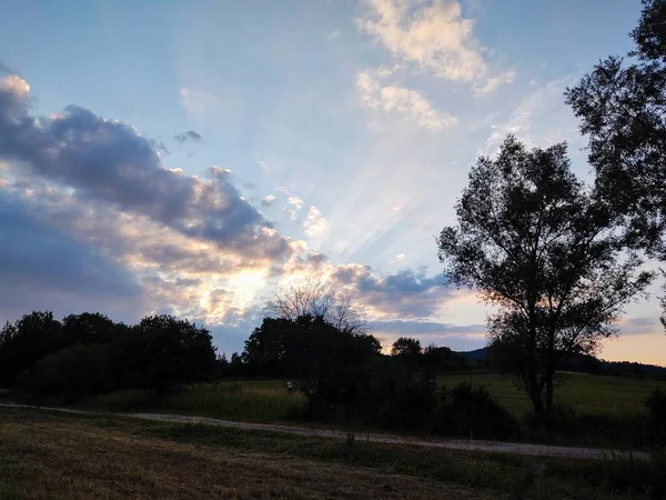 Krásný Západ Slunce Nad Polem — Stock fotografie