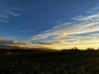 Dağları ve ağaçları olan güzel bir manzara.