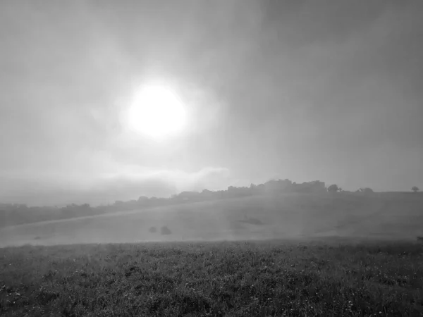 amazing nature landscape in foggy weather