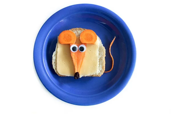 Смішний Бутерброд Овочами Сиром Створює Мишку — стокове фото