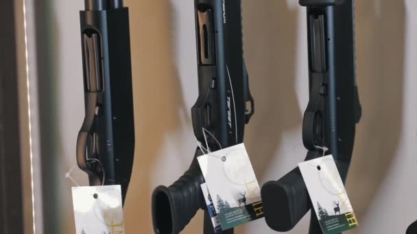 Rifles en una tienda de caza — Vídeos de Stock