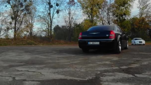 Carro de luxo na estrada no fundo do campo — Vídeo de Stock