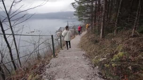 Lac Hallstatt. Magnifique vue du matin du village de Hallstatt — Video