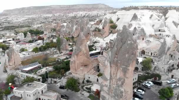 Drone footage over volcanic hills at Cappadocia — Stock Video