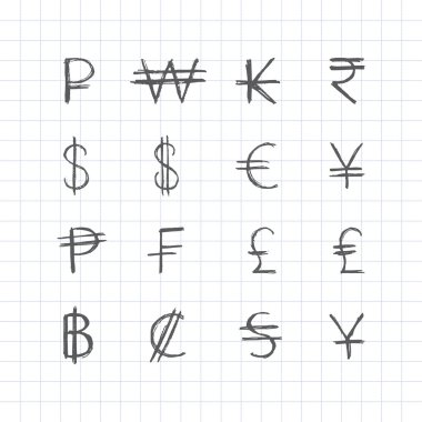 Para birimi işaretler el çekilmiş