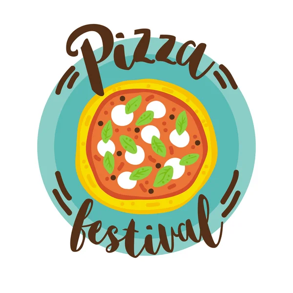 Pizza dengan tanda festival Pizza - Stok Vektor