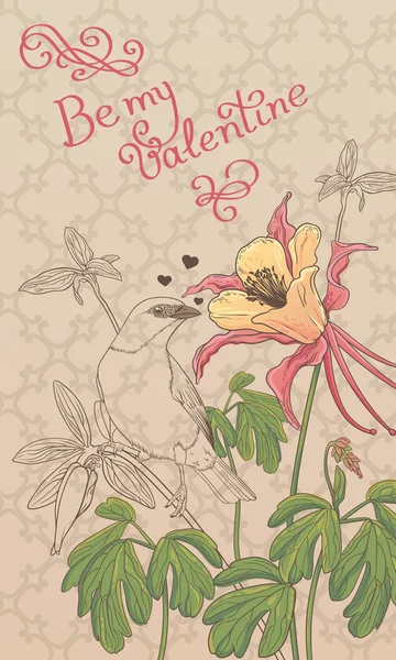 Tarjeta de San Valentín con un pájaro — Archivo Imágenes Vectoriales