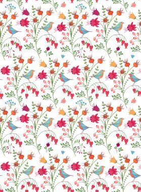 Kuş ile botanik seamless modeli