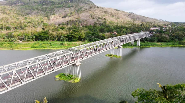 Aerial Long Steel Bridge Kretek Village Yogyakarta Indonesia — Stock Photo, Image