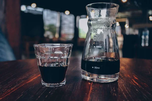 Half Cup V60 Black Coffee Unique Beaker Coffee Glass Jar — Stock Photo, Image