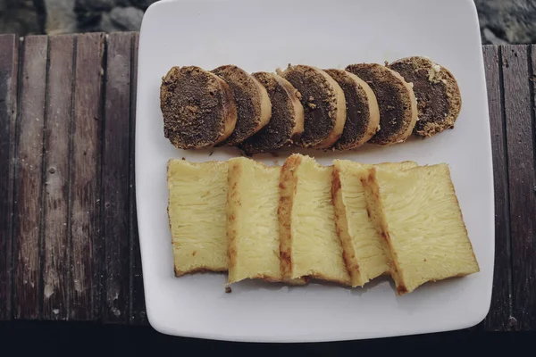 Bika Ambon Csokoládé Bolu Gulung Kukus Indonéz Hagyományos Torta Szeletek — Stock Fotó