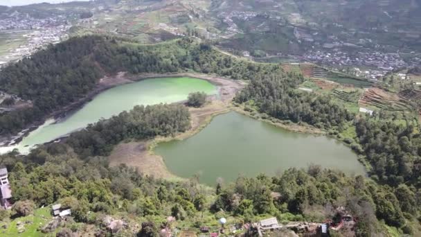Letecký Pohled Jezero Telaga Warna Dieng Wonosobo Indonésie — Stock video