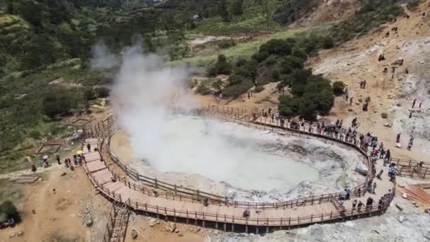 Aerial View Sikidang Crater Background Sulfur Vapor Coming Out Sulfur Stock Video