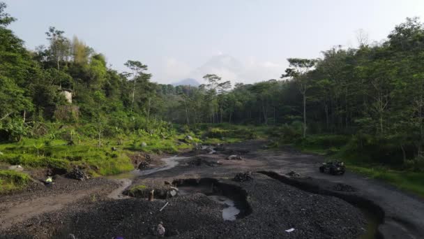 Vista Aérea Monte Merapi Paisagem Com Campo Arroz Aldeia Yogyakarta — Vídeo de Stock