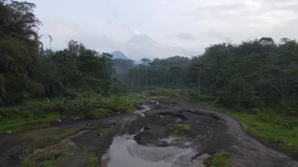 Luchtfoto Van Mount Merapi Landschap Met Rijstveld Dorp Yogyakarta Indonesië — Stockvideo