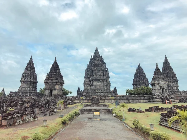 Shrine of Prambanan Hindu temple compound included in world heritage list. Monumental ancient architecture, carved stone walls. Yogyakarta, Central Java, Indonesia