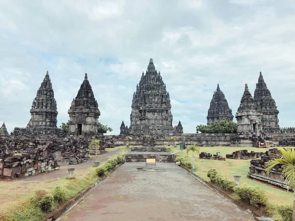 Shrine of Prambanan Hindu temple compound included in world heritage list. Monumental ancient architecture, carved stone walls. Yogyakarta, Central Java, Indonesia