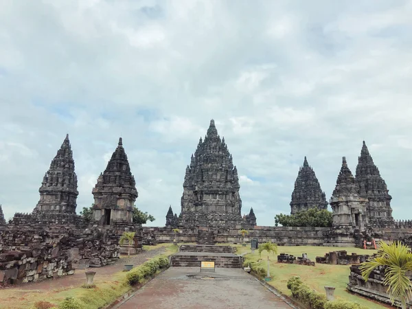 Shrine of Prambanan Hindu temple compound included in world heritage list. Monumental ancient architecture, carved stone walls. Yogyakarta, Central Java, Indonesia