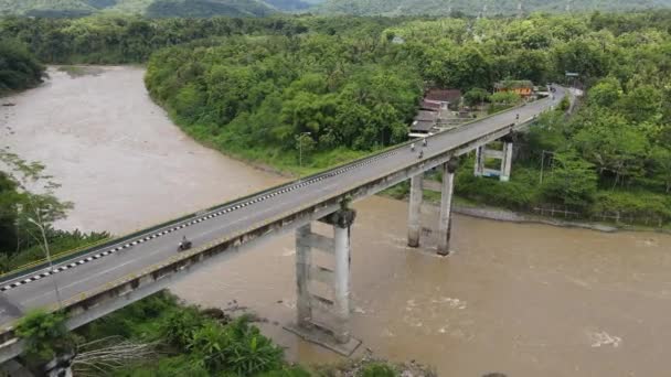 Flygfoto Över Bron Floden Progo Yogyakarta Vacker Tropisk Natur Indonesien — Stockvideo