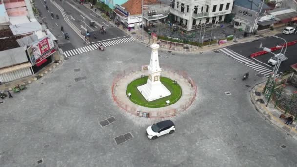 Luchtfoto Van Tugu Jogja Yogyakarta Monument Indonesië Yogyakarta Indonesië Oktober — Stockvideo