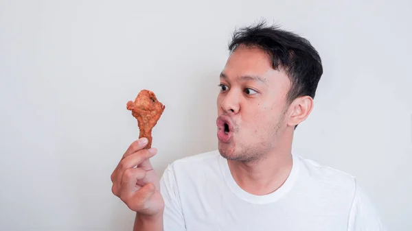 Shock Wow Gezicht Van Jonge Aziatische Man Het Eten Van — Stockfoto