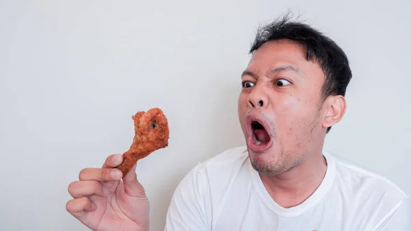 Shock Wow Gezicht Van Jonge Aziatische Man Het Eten Van — Stockfoto