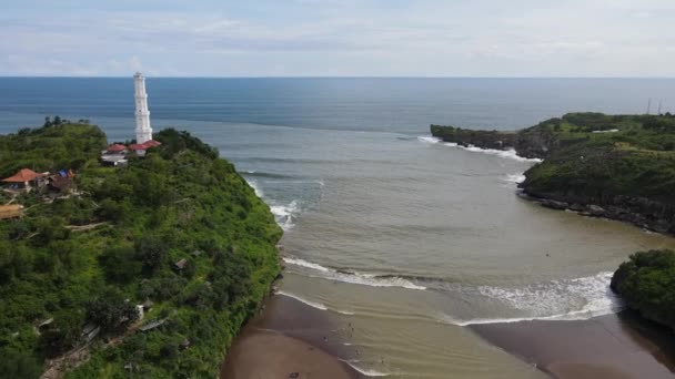 Widok Lotu Ptaka Baron Beach Gunung Kidul Indonezja Latarnią Morską — Wideo stockowe