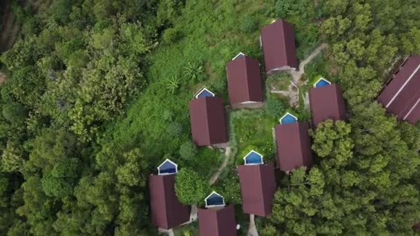 Flygfoto Över Vacker Isolerad Villa Med Liten Pool Mitt Skog — Stockvideo